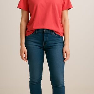 👚 Calvin Klein Coral Short Sleeve Logo Tee – Women’s Size L 🌸